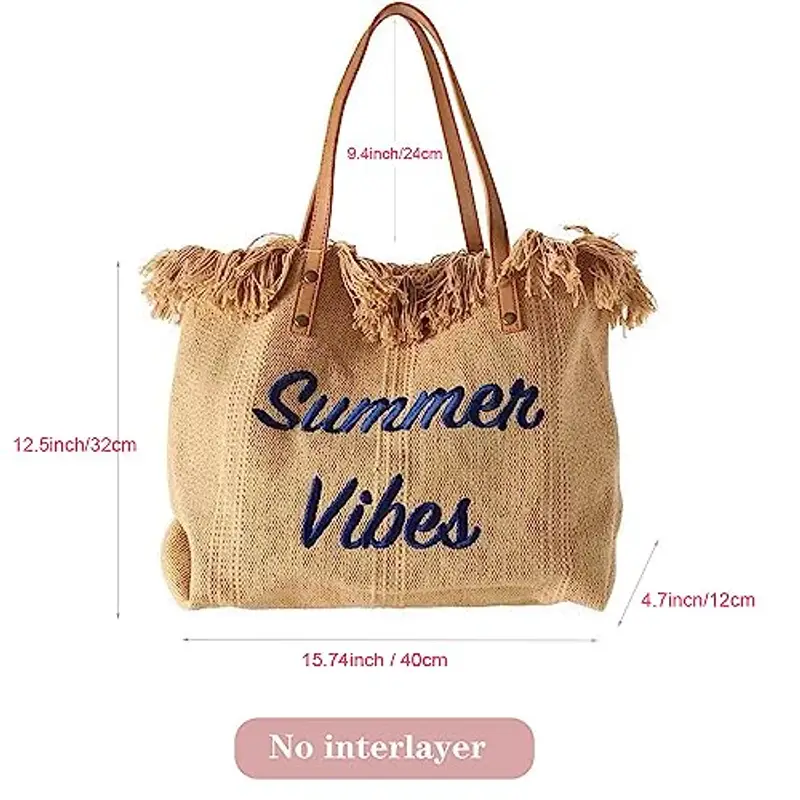 Borsa da Spiaggia di Grande Capacità - Tela, a Mano, da Donna, a Tracolla, Nuova, 40 * 12 * 32cm (Cachi) miniatura 2