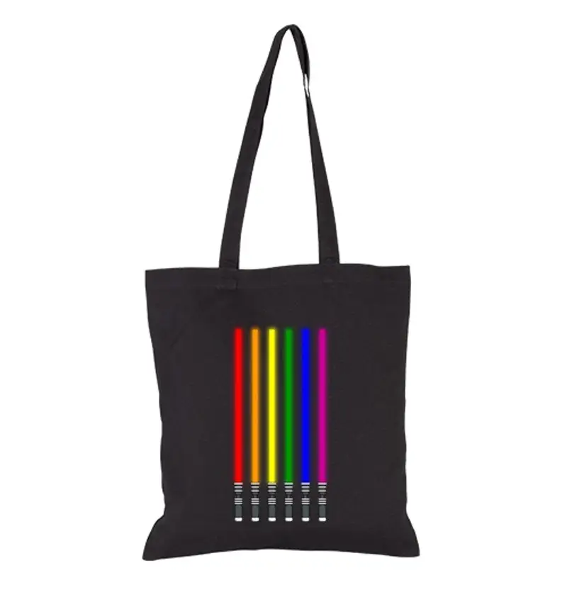 Borsa di tela arcobaleno spada laser lgbt orgoglio me