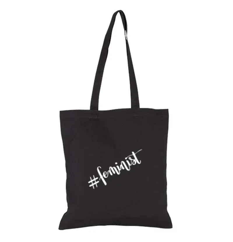 Borsa di tela borsa hashtag femminista bianca