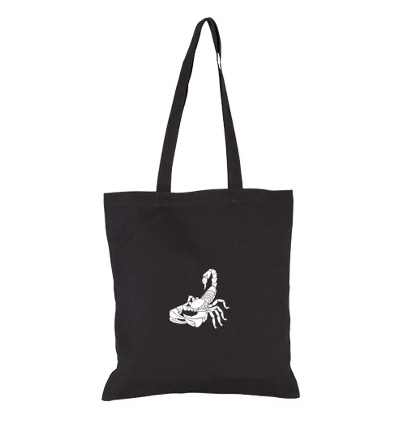 Borsa di tela borsa tote scorpione bianca nera