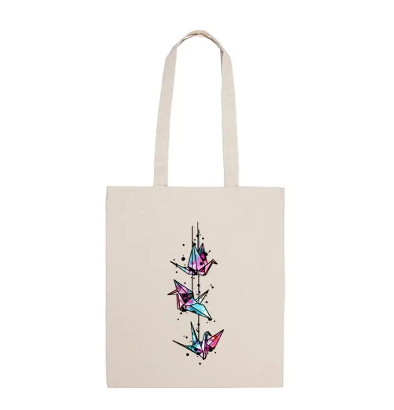 Borsa di tela colore water gru bianca di origami