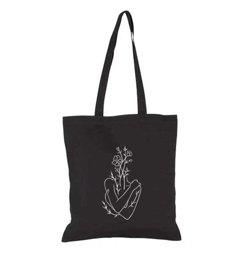 Borsa di tela donna fiori linea arte