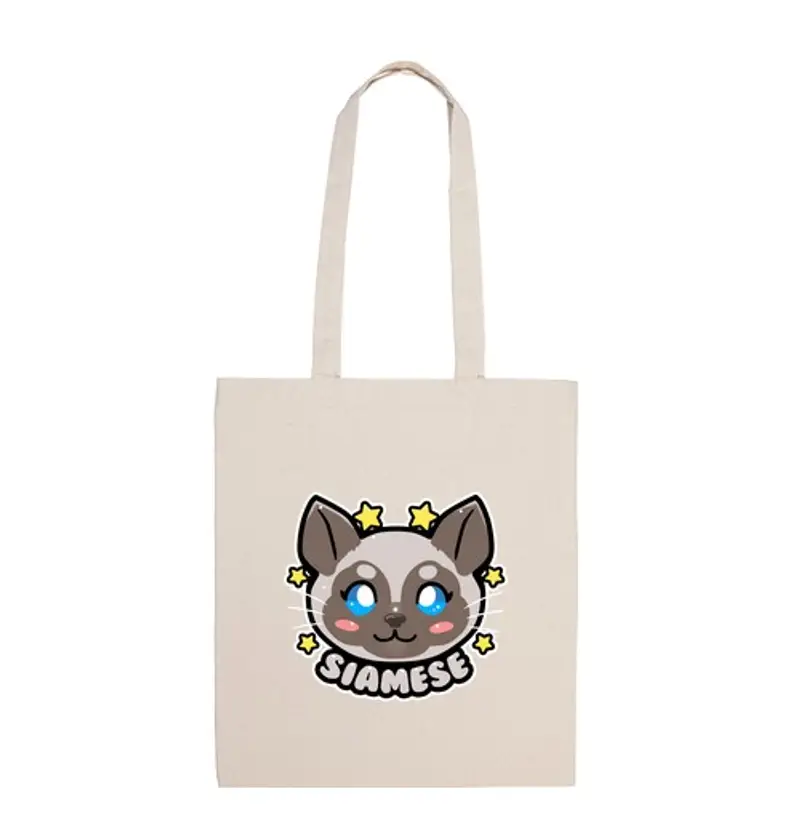 Borsa di tela faccia di gatto siamese di chibi kawaii - tote bag