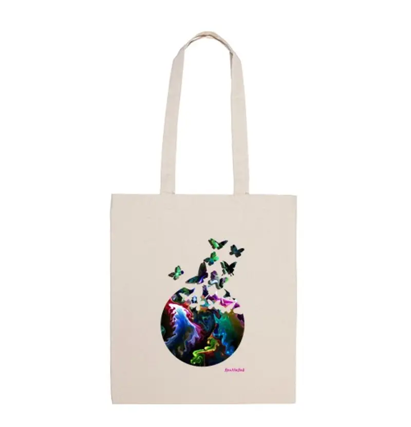 Borsa di tela farfalle, borsa di stoffa, colore naturale