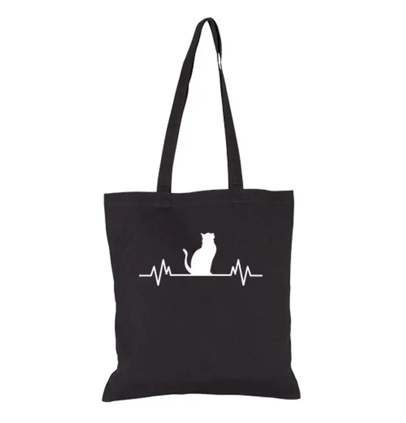 Borsa di tela gatto battito cardiaco motivo divertent