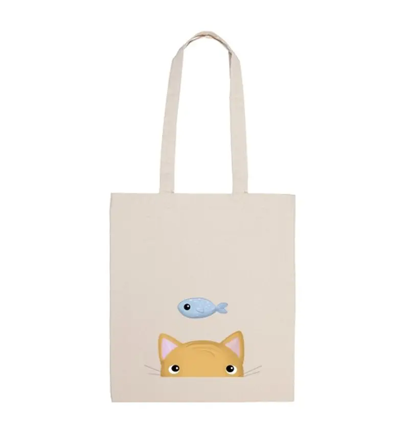 Borsa di tela gatto e pesci