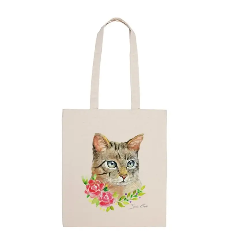 Borsa di tela gatto oy fiori