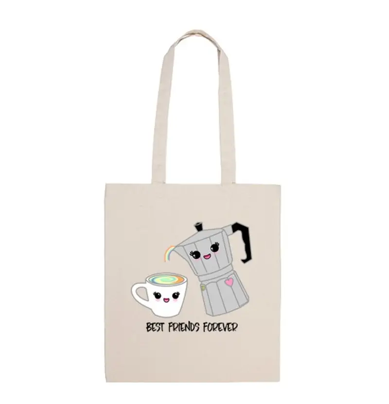 Borsa di tela kawaii bff caffettiera e tazza