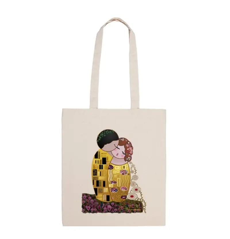 Borsa di tela Kokeshi Il Bacio stile Klimt regali per san valentino donna