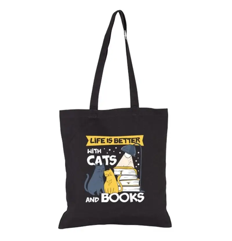 Borsa di tela la vita è migliore con gatti e libri