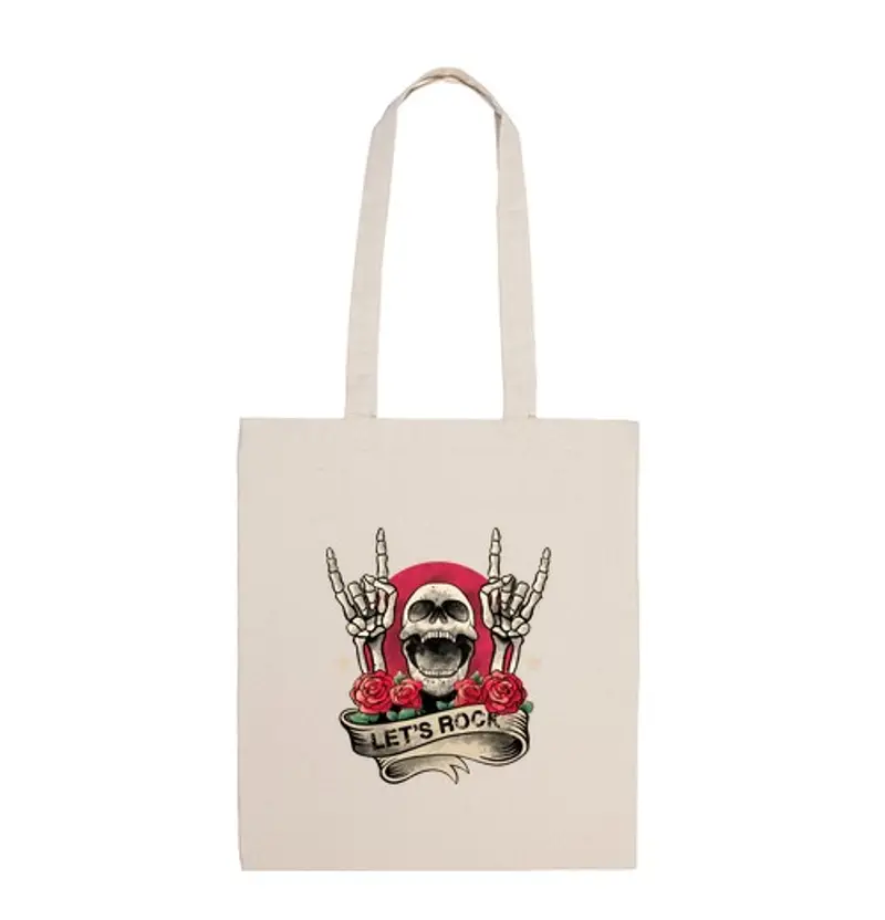 Borsa di tela Lets Rock Rock n Roll Skeleton Hand Vin