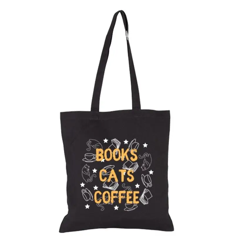 Borsa di tela libri, gatti, coffee nero