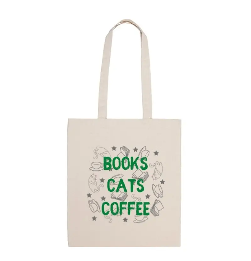 Borsa di tela libri, gatti, coffee - tote