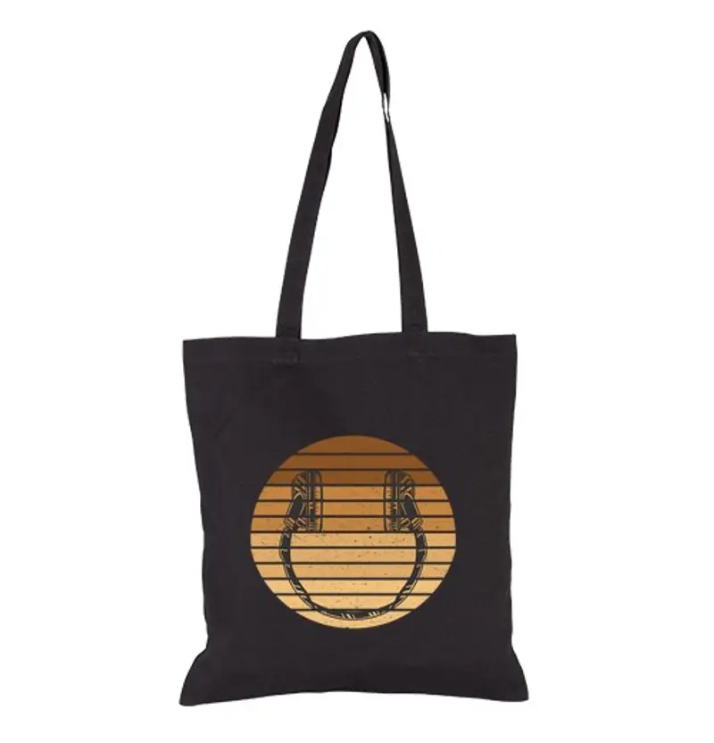 Borsa di tela musica nera delle cuffie retrosmiley