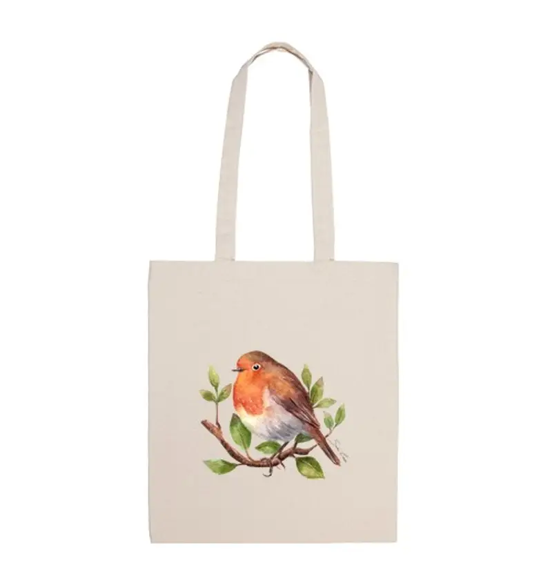 Borsa di tela pettirosso sul ramo