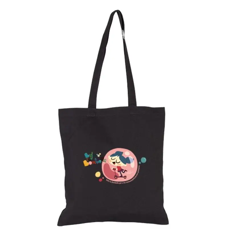 Borsa di tela ragazza nel pattinaggio a bolle