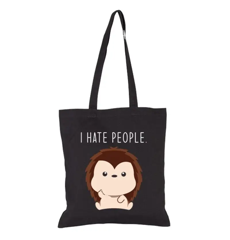 Borsa di tela riccio divertente che dice che odio le