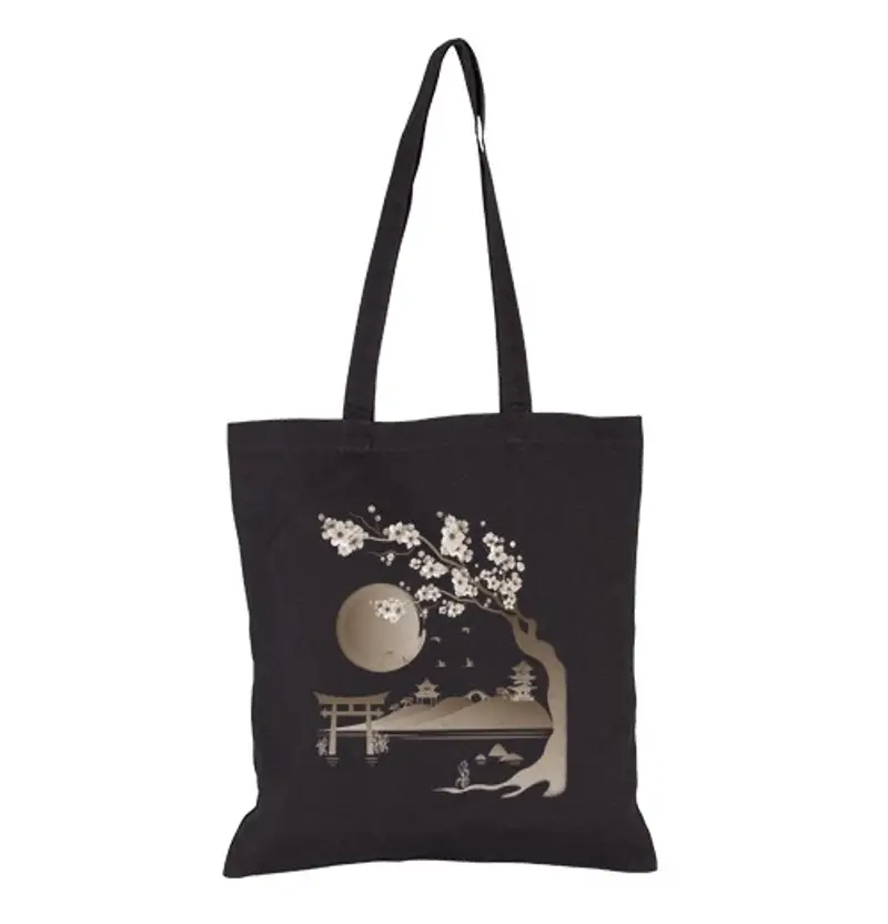 Borsa di tela seppia paesaggio giapponese