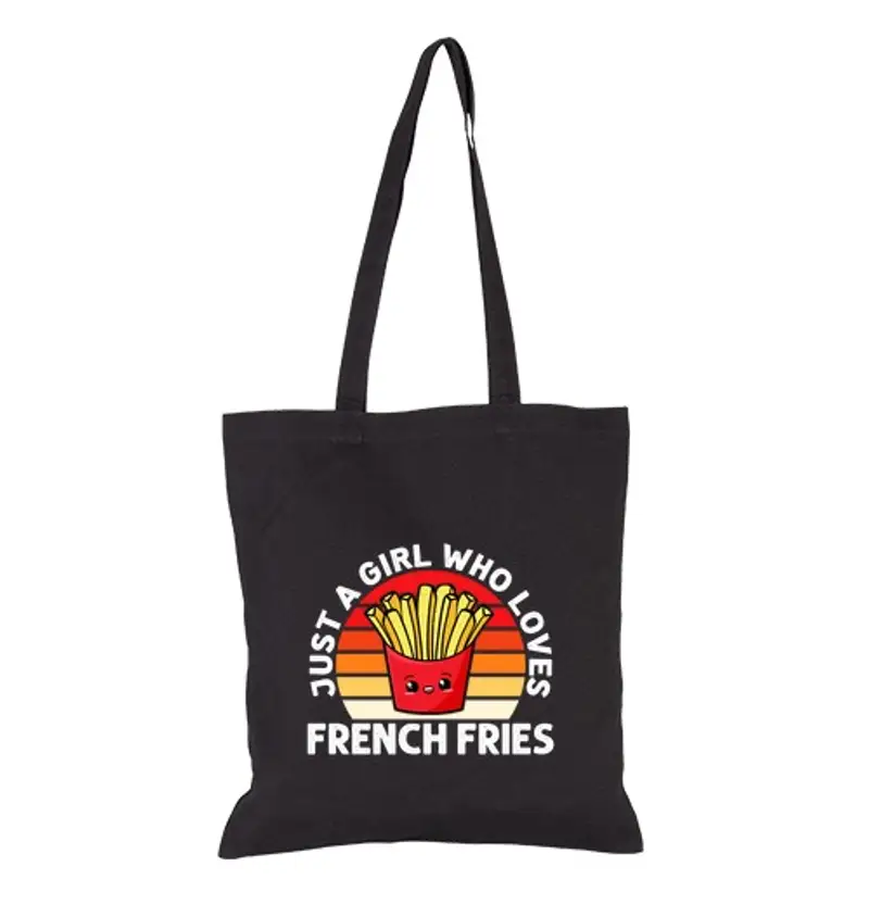 Borsa di tela solo una ragazza che ama le patatine fritte, svendita, mercatino delle pulci, dimostrazione, festa,