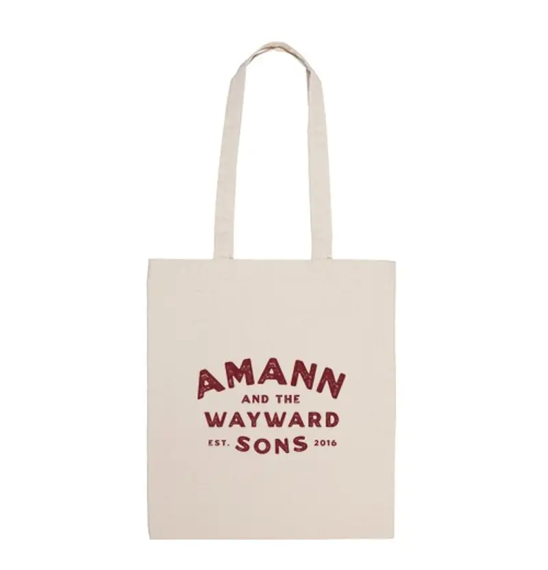 Borsa di tela tote bag granato con logo label amann, colore naturale