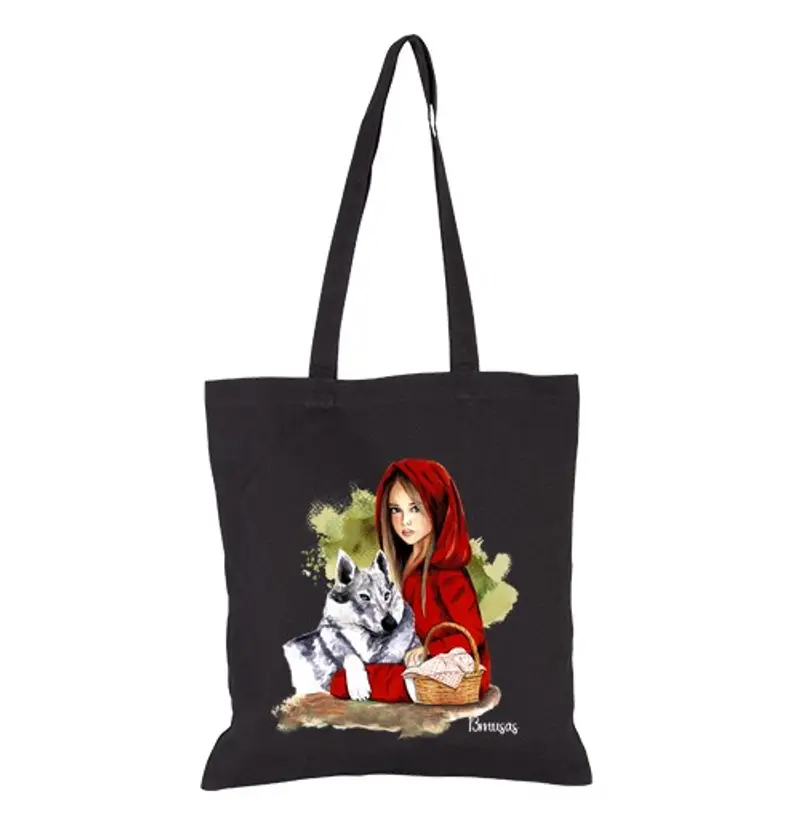 Borsa di tela totebag cappuccetto rosso cappuccetto, borsa acquerello disney