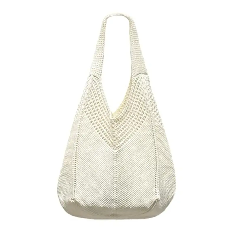 Borsa Donna a Spalla in Maglia - Borsa Mare Boho per Spiaggia, Vacanze e Shopping, Borse Tote Hobo Intrecciate, Borsa Paglia da Spiaggia (Bianco)