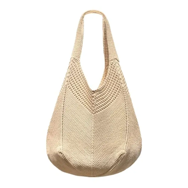 Borsa Donna a Spalla in Maglia - Borsa Mare Boho per Spiaggia, Vacanze e Shopping, Borse Tote Hobo Intrecciate, Borsa Paglia da Spiaggia (Cachi)