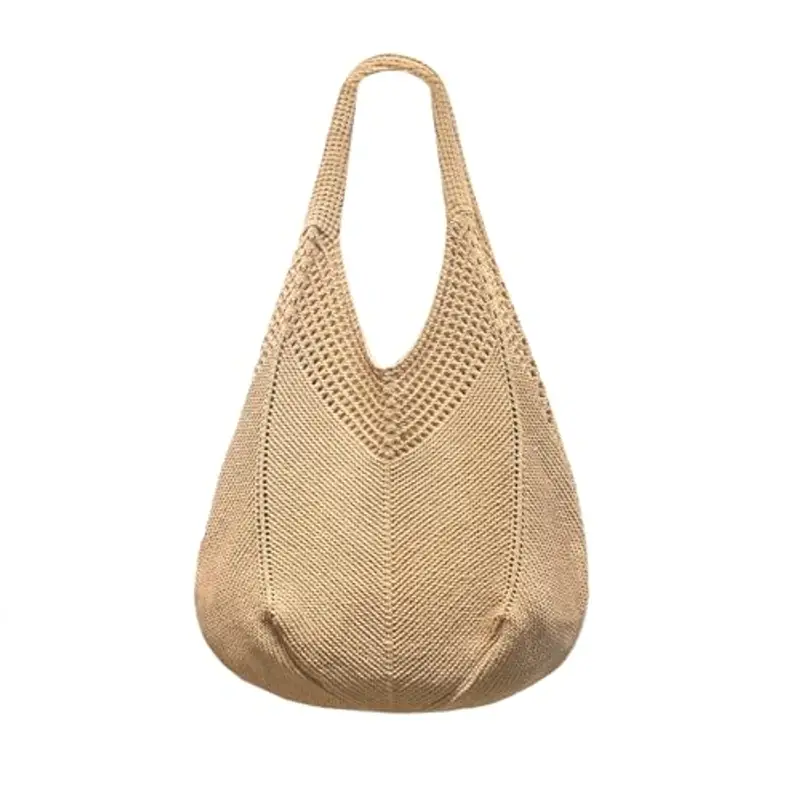 Borsa Donna a Spalla in Maglia - Borsa Mare Boho per Spiaggia, Vacanze e Shopping, Borse Tote Hobo Intrecciate, Borsa Paglia da Spiaggia (Marrone)
