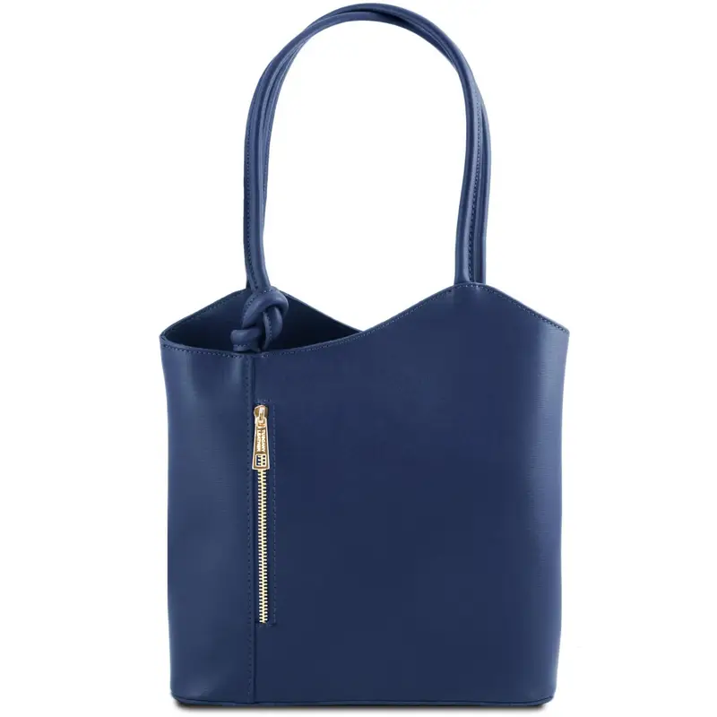 Borsa donna convertibile a zaino in pelle Saffiano Blu scuro