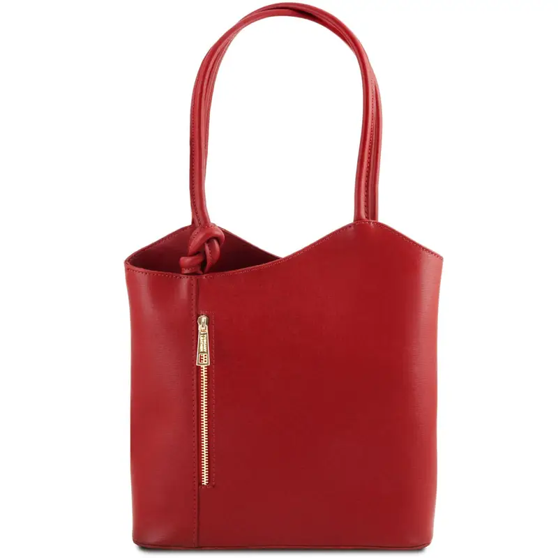 Borsa donna convertibile a zaino in pelle Saffiano Rosso
