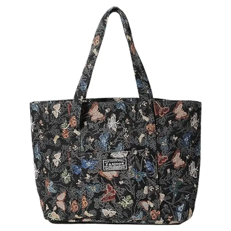 Borsa Donna Grandi Capacità Tote Bag borsa mare con Chiusura Lampo per Lavoro, Viaggi, Shopping, Scuola - Nero