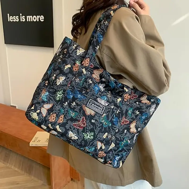 Borsa Donna Grandi Capacità Tote Bag borsa mare con Chiusura Lampo per Lavoro, Viaggi, Shopping, Scuola - Nero miniatura 3