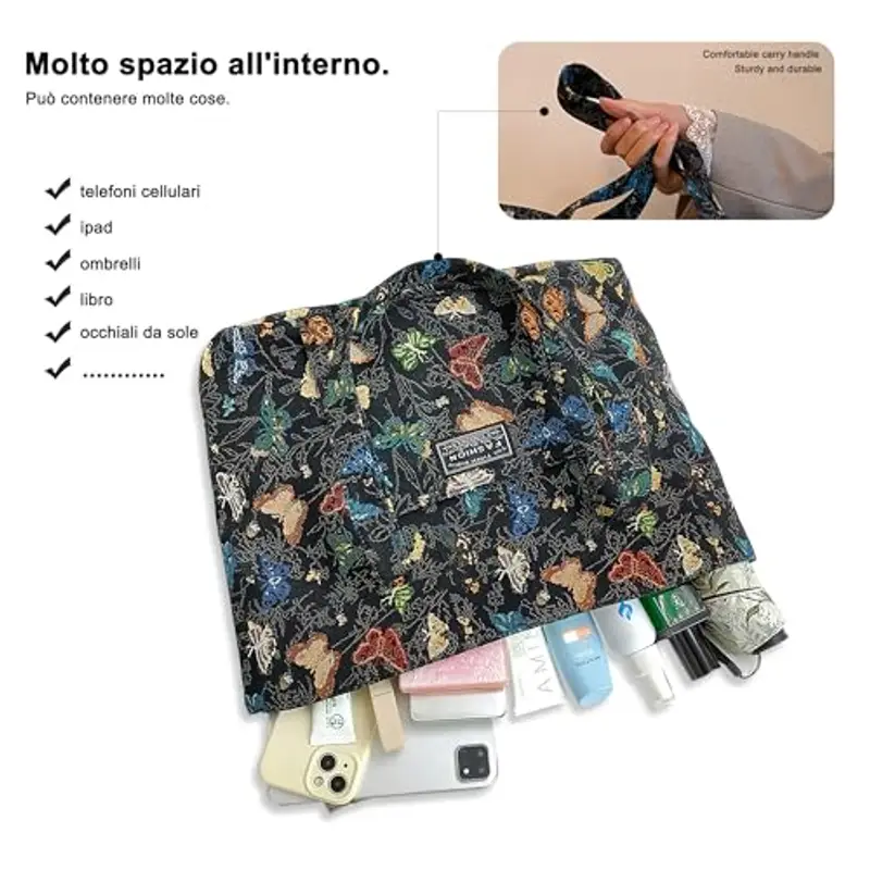 Borsa Donna Grandi Capacità Tote Bag borsa mare con Chiusura Lampo per Lavoro, Viaggi, Shopping, Scuola - Nero miniatura 4