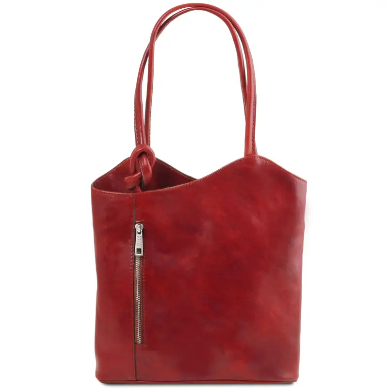 Borsa donna in pelle convertibile a zaino Rosso