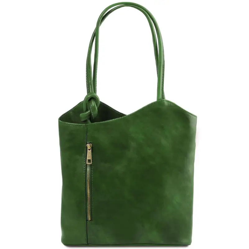 Borsa donna in pelle convertibile a zaino Verde
