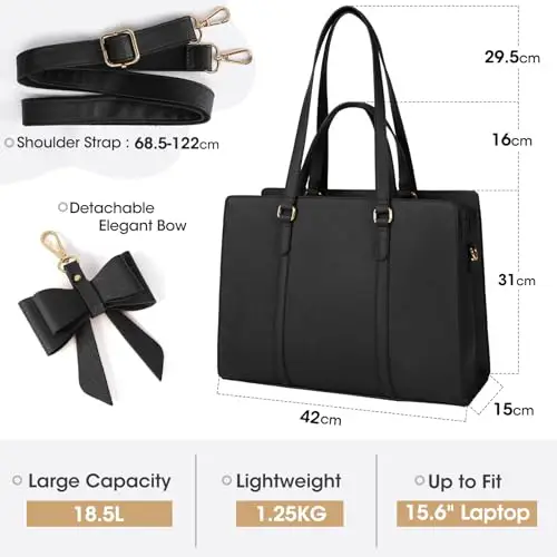 Borsa Donna Università, Tote Bag in Pelle PU, Grande, Lavoro, Porta PC 15.6 Pollici a Spalla Tracolla Nero miniatura 2