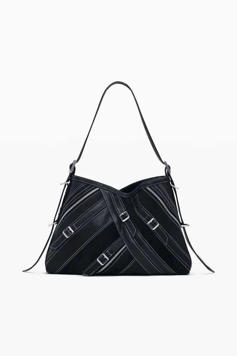 Borsa effetto pelle con fibbie media