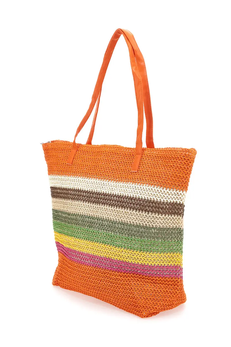 Borsa Mare Arancione In Rafia First Lady XI Y008 miniatura 2