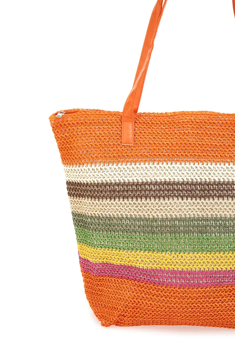 Borsa Mare Arancione In Rafia First Lady XI Y008 miniatura 3