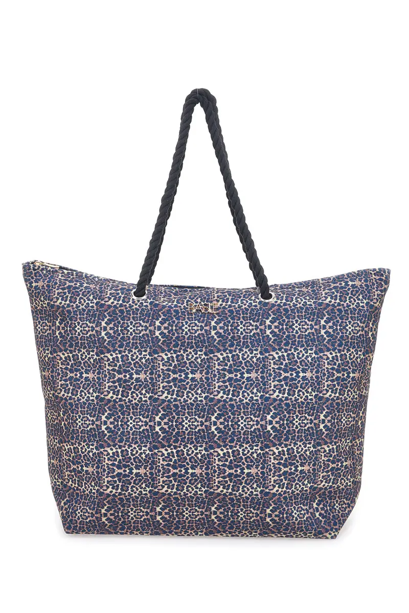 Borsa mare blu con stampa animalier e manici corda Basile BA23632