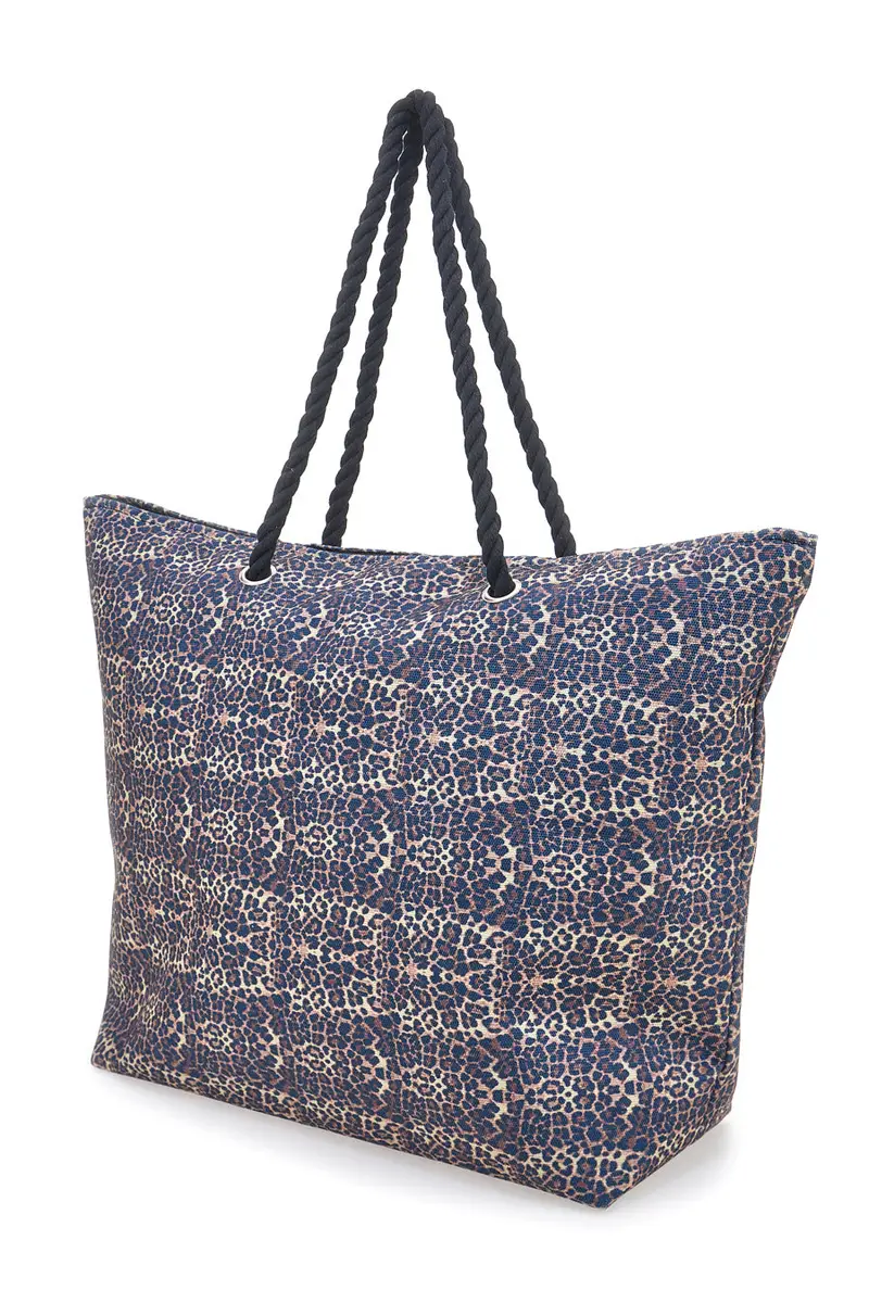 Borsa mare blu con stampa animalier e manici corda Basile BA23632 miniatura 2