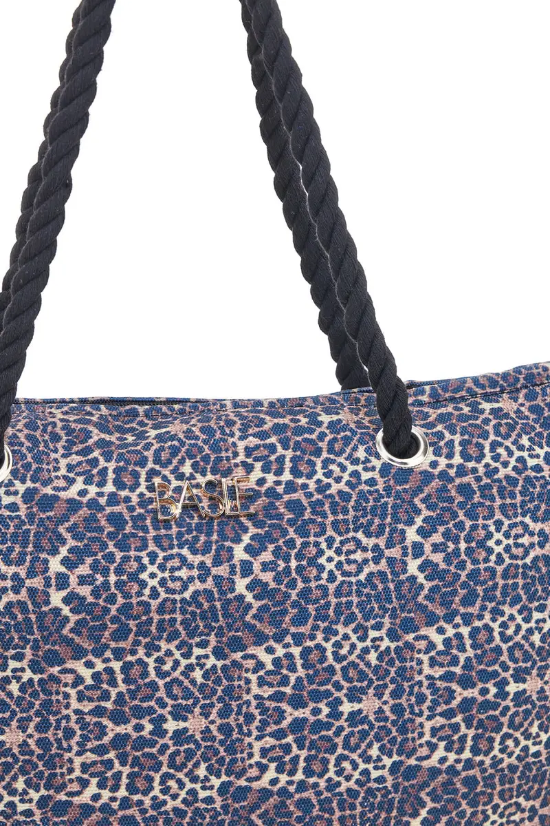 Borsa mare blu con stampa animalier e manici corda Basile BA23632 miniatura 3