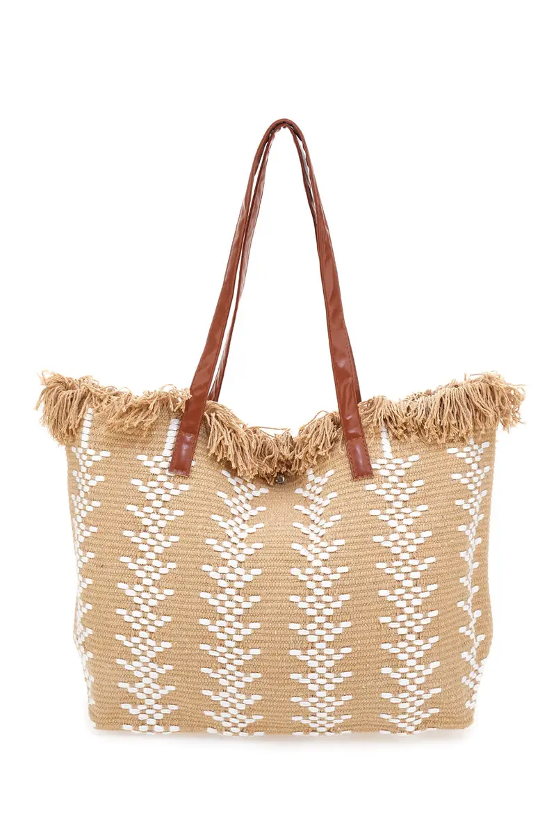 Borsa Mare con Frange Beige First Lady Y004