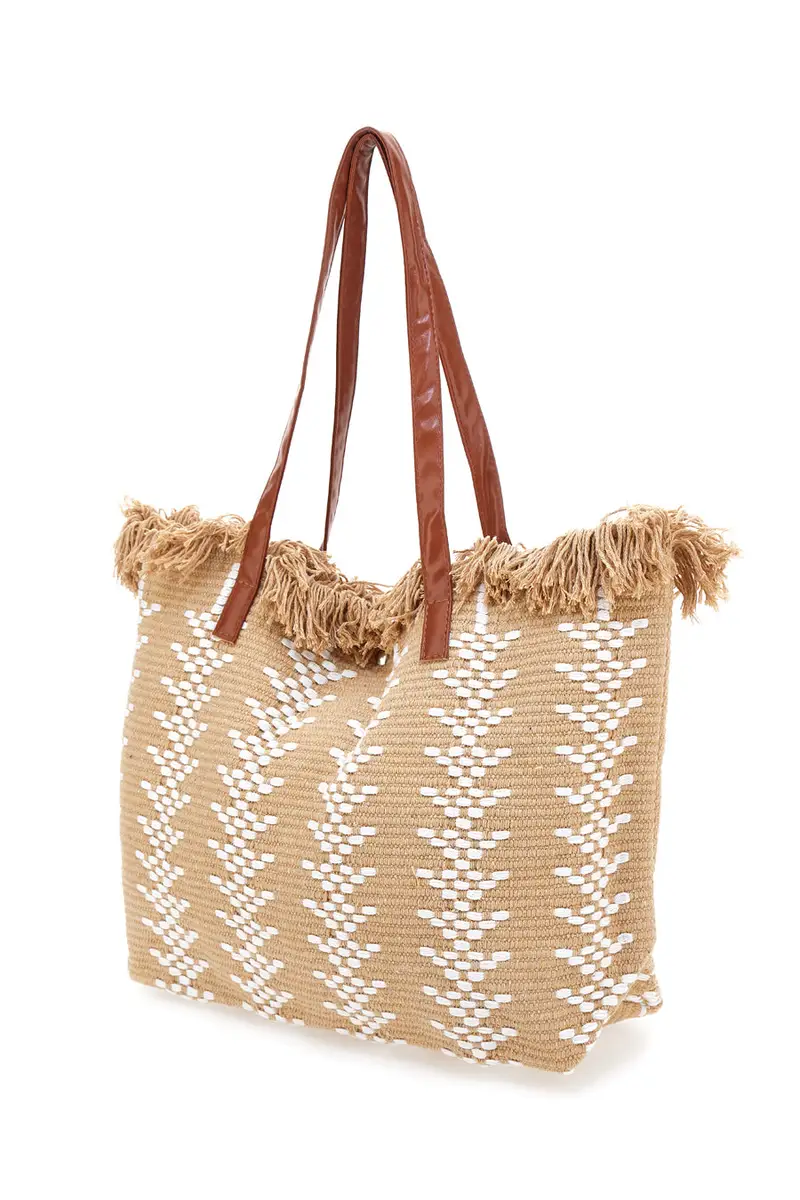 Borsa Mare con Frange Beige First Lady Y004 miniatura 3