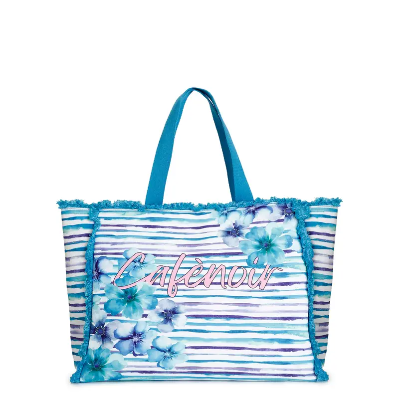 borsa mare in tessuto stampato blu