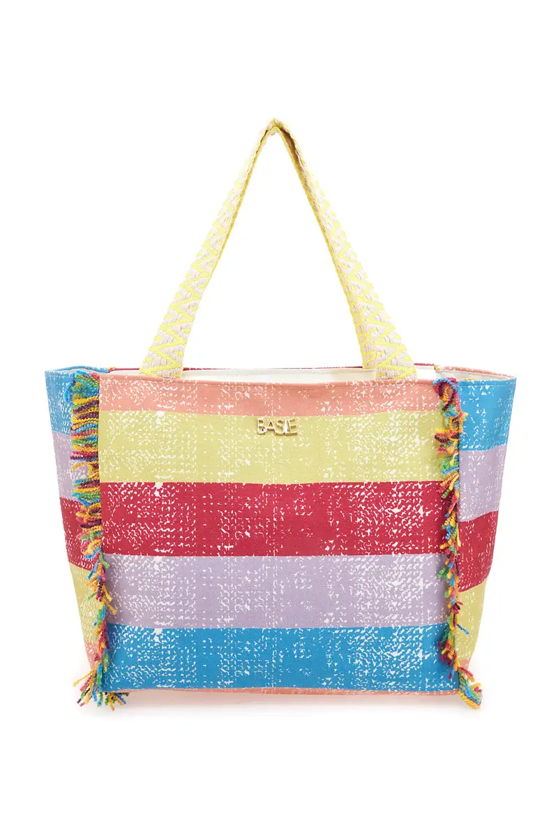 Borsa mare multicolor a righe con frange Basile 22172
