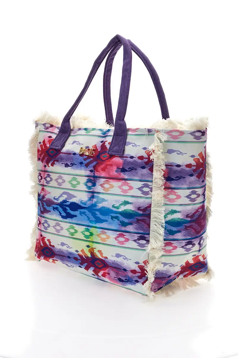Borsa mare viola con stampa colorata e frange Basile BA23601 miniatura 2