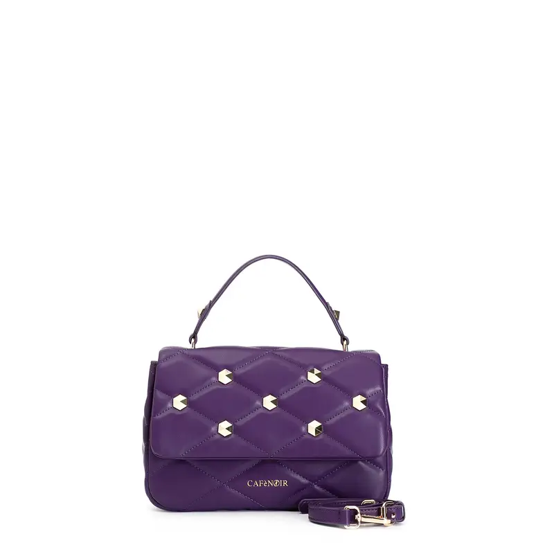 borsa media con pattina trapuntata con borchie esagonali viola taglia unica