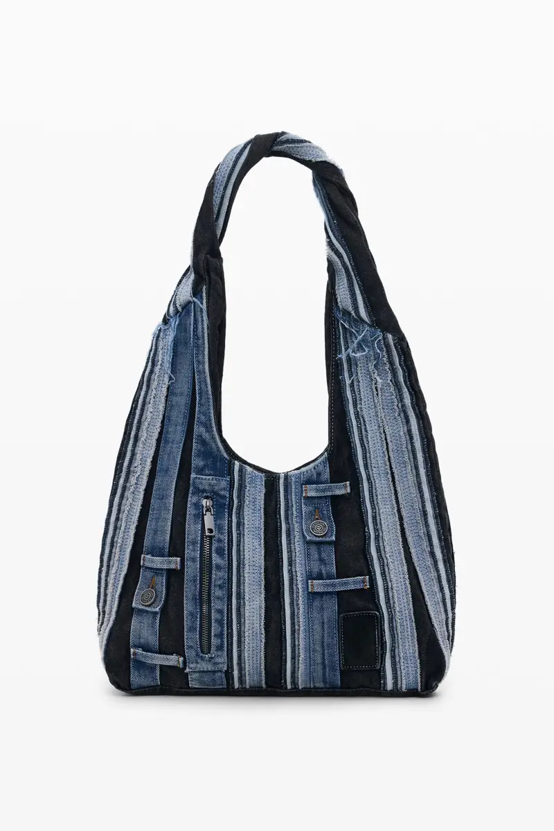 Borsa media ovale in denim patch