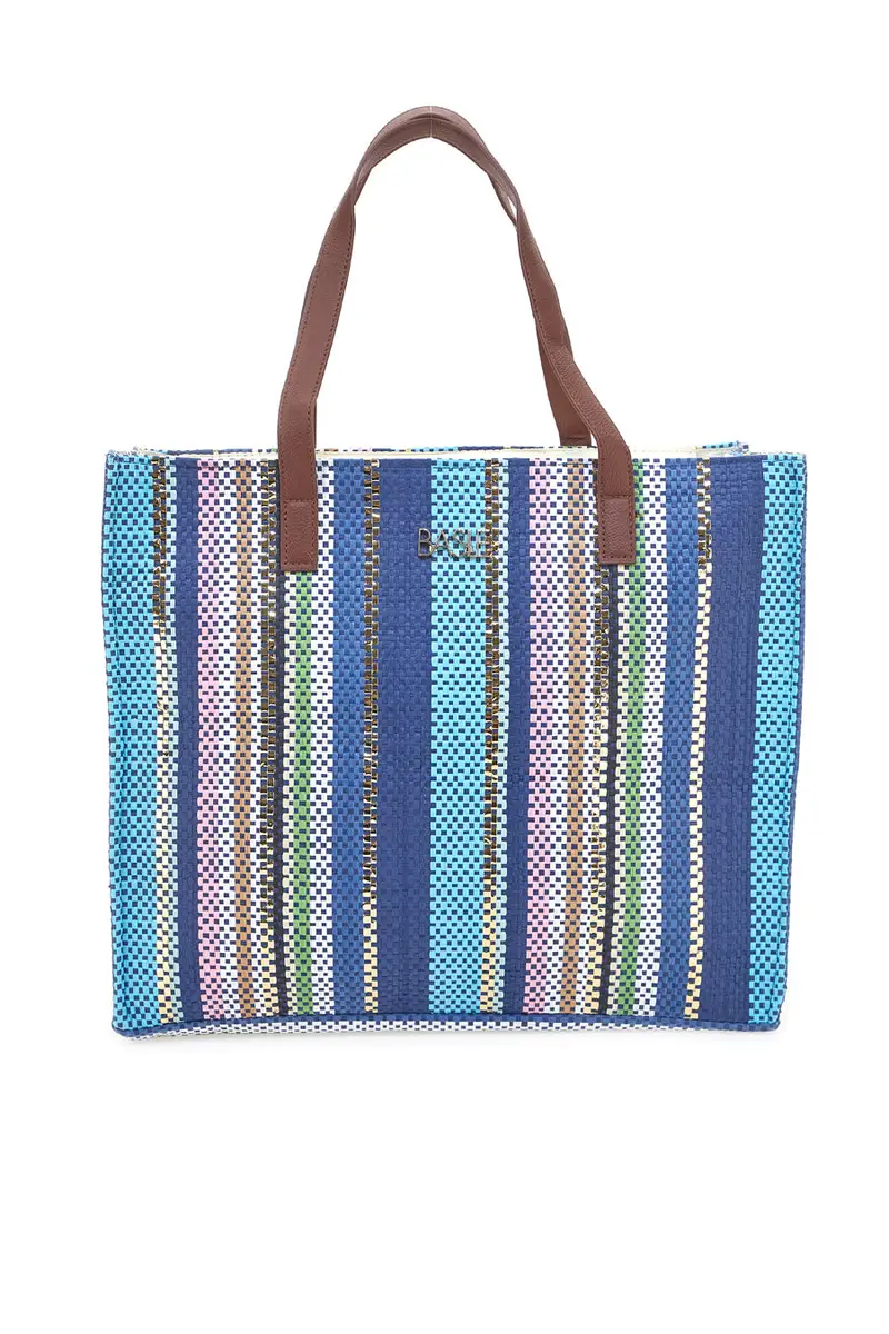 Borsa multicolore con manici marroni in tessuto Basile BA23633
